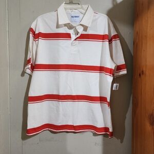 Old Navy Men's Polo Shirt in White with Red Stripes